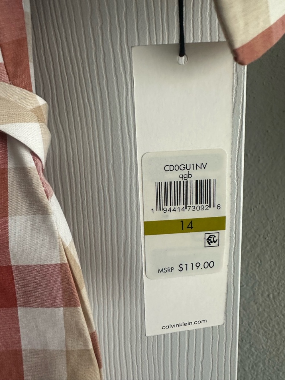 Calvin Klein Rust and Cream Plaid Midi Shirt Dress with Self Tie - Picture 4 of 4
